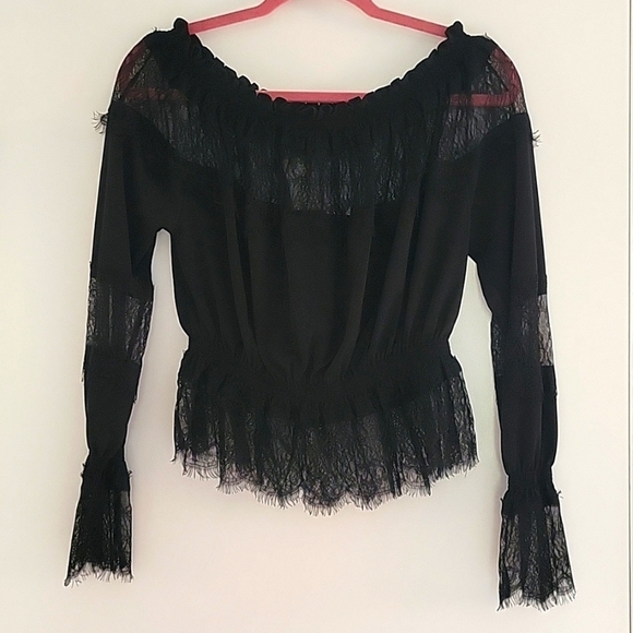 Moda International Blouse Women’s Lace Off Shoulder Black Small - Picture 1 of 1